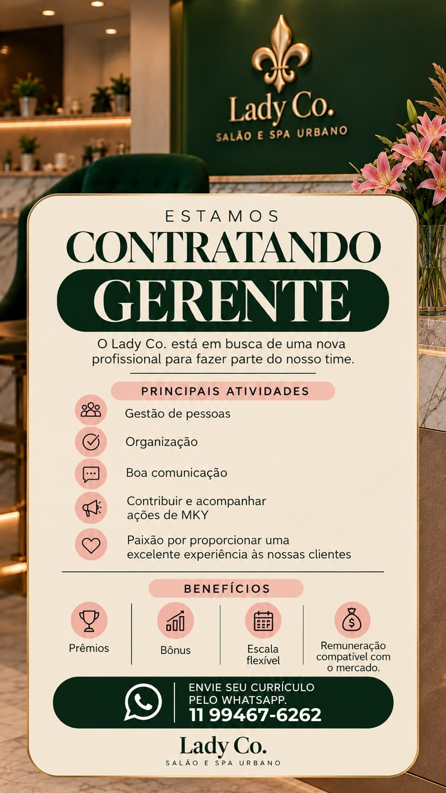Vaga aberta: Gerente de Salão no Lady Co.